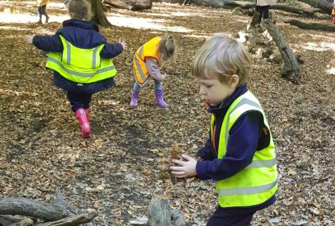 Making a giant bird's nest at Forest School